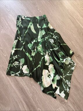 COS Green Floral Asymmetrical Midi Skirt
